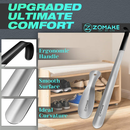 ZOMAKE Schuhlöffel Metall 2er Set 42cm Edelstahl Shoe Horn