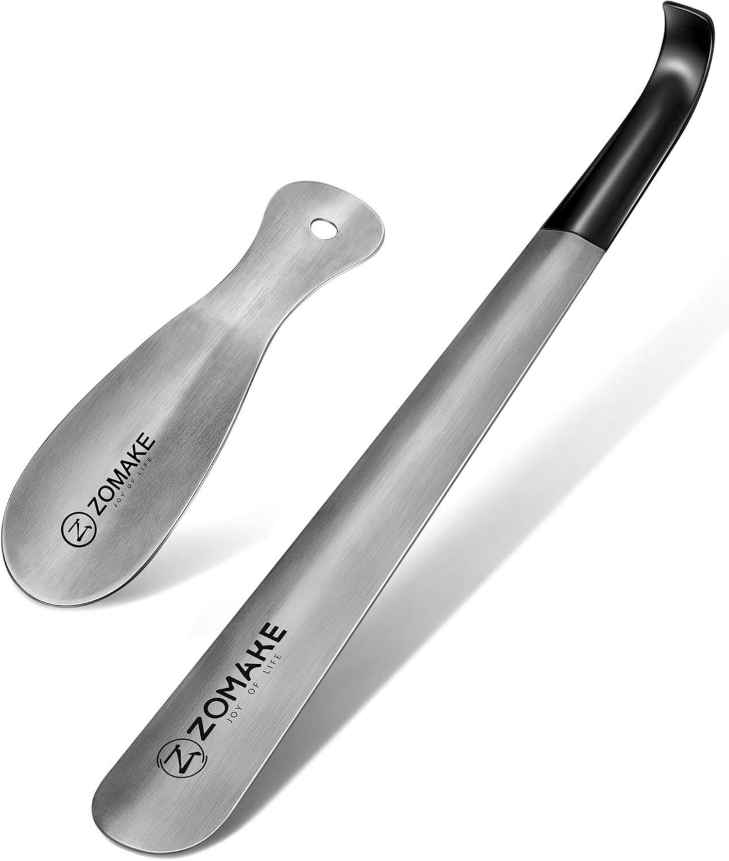 ZOMAKE Schuhlöffel Metall 2er Set Shoe Horn Gummihülse 19cm