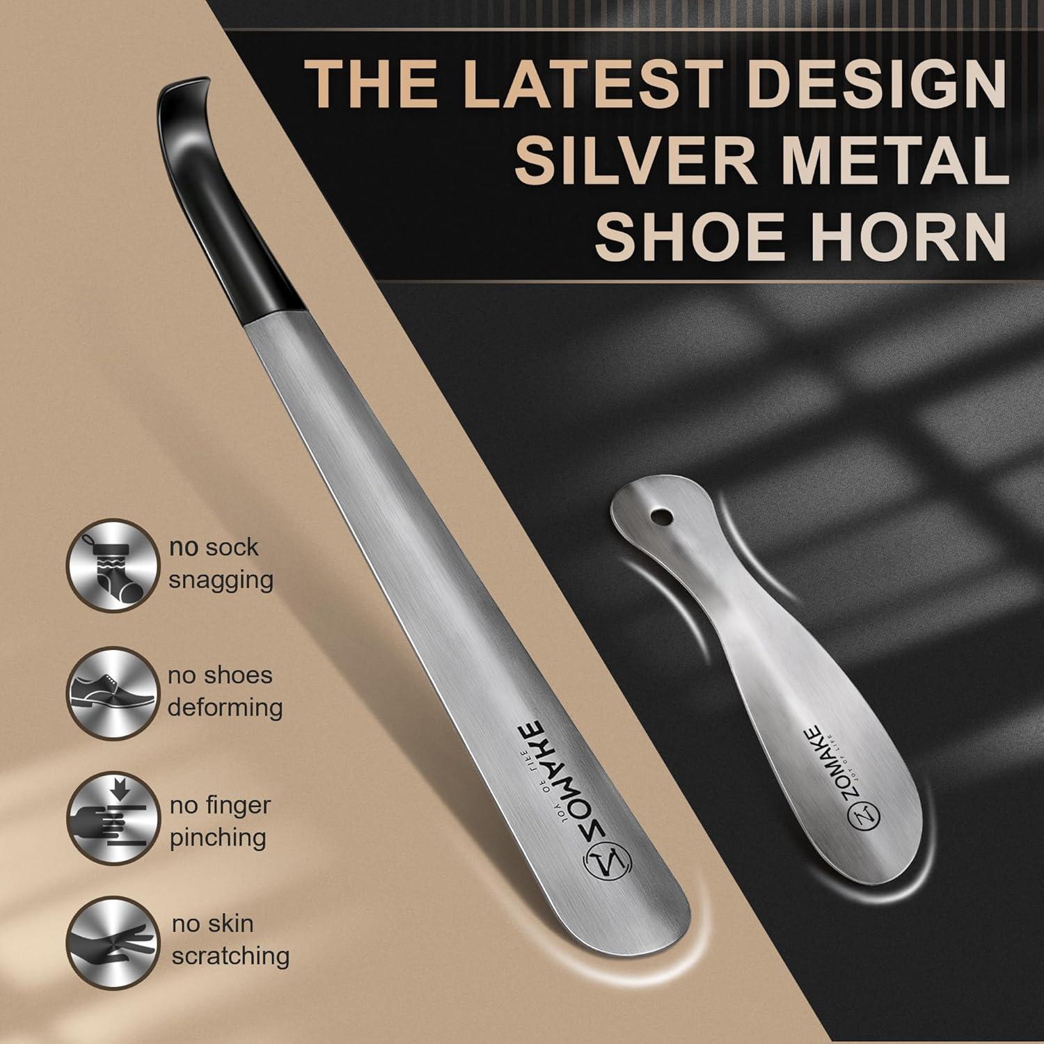 ZOMAKE Schuhlöffel Metall 2er Set 42cm Shoe Horn Gummihülse 19cm Stabil