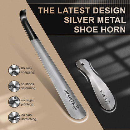 ZOMAKE Schuhlöffel Metall 2er Set 42cm Shoe Horn Gummihülse 19cm Stabil