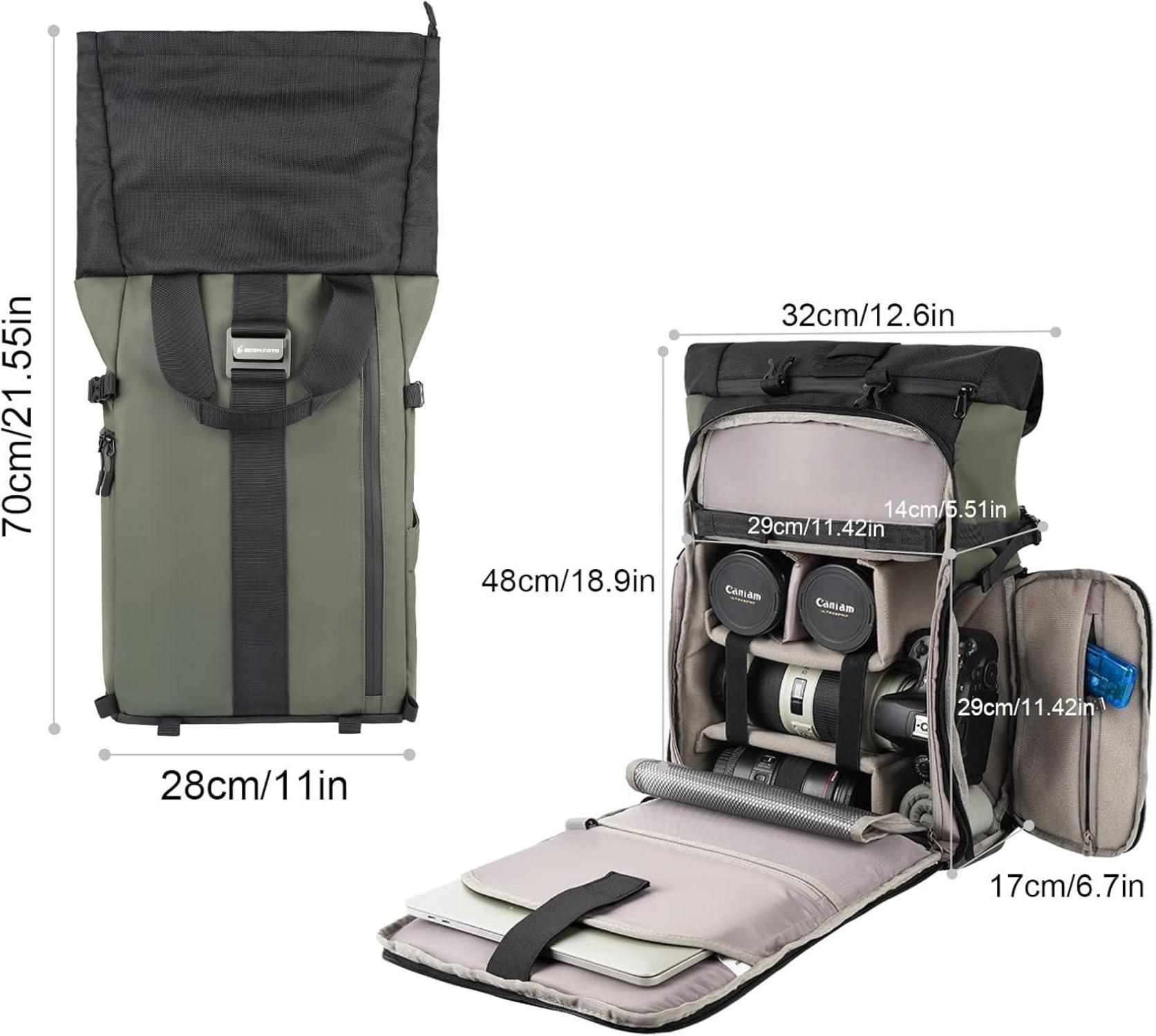 Kamerarucksack Wasserdicht mit Rolltop, DSLR SLR Kameratasche Grün