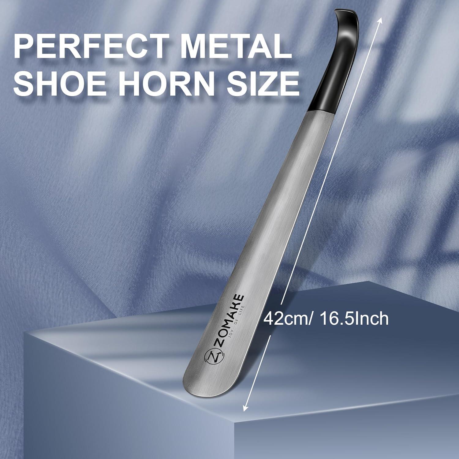 ZOMAKE Schuhlöffel Metall Lang 42cm - 2er Set Silber Shoe