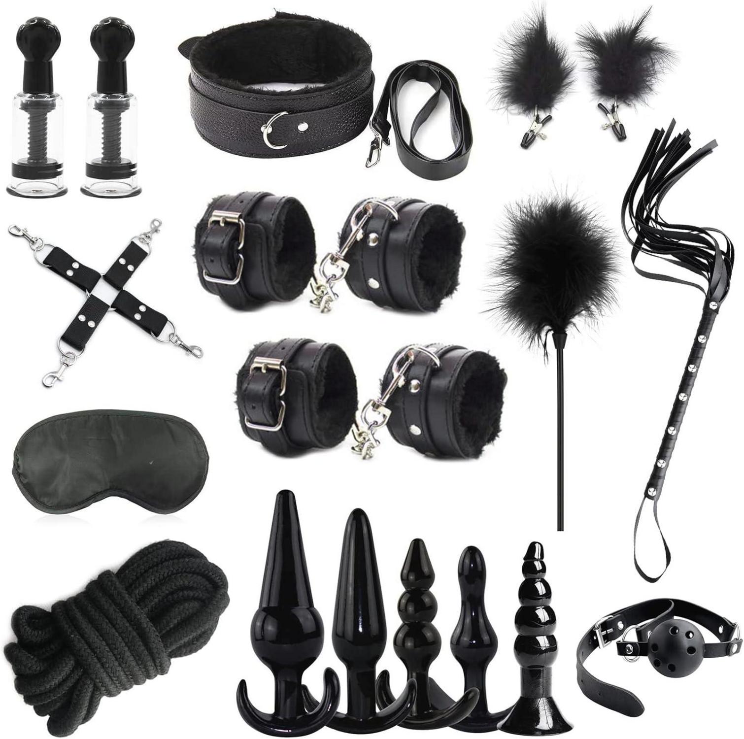 18-teiliges BDSM Bondage Set Handschellen Bett Anal Spielzeug SM