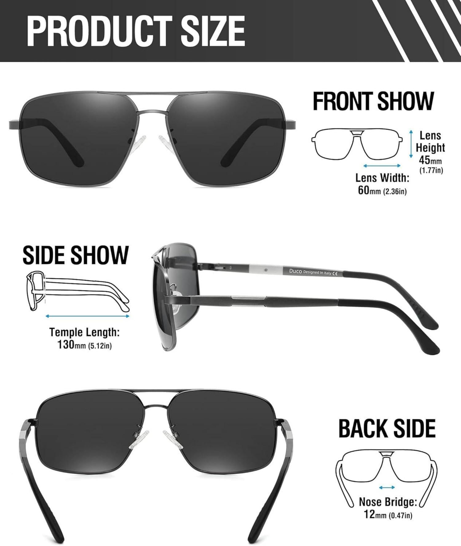 DUCO Premium Retro Square Sonnenbrille Polarisierte Gläser