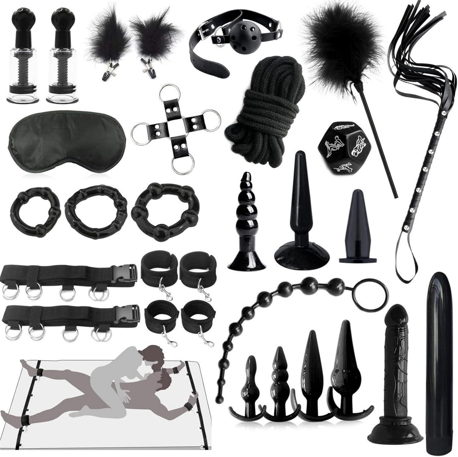 BDSM Sex Set 26-teiliges Bondage-Set Handschellen Analplug Penisring