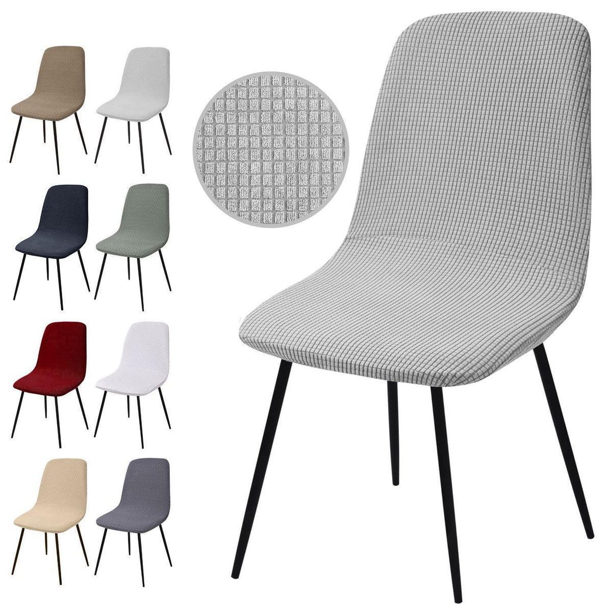 Stuhlhussen 2er Set Silbergrau | Stretch Jacquard Esszimmerstuhlbezug