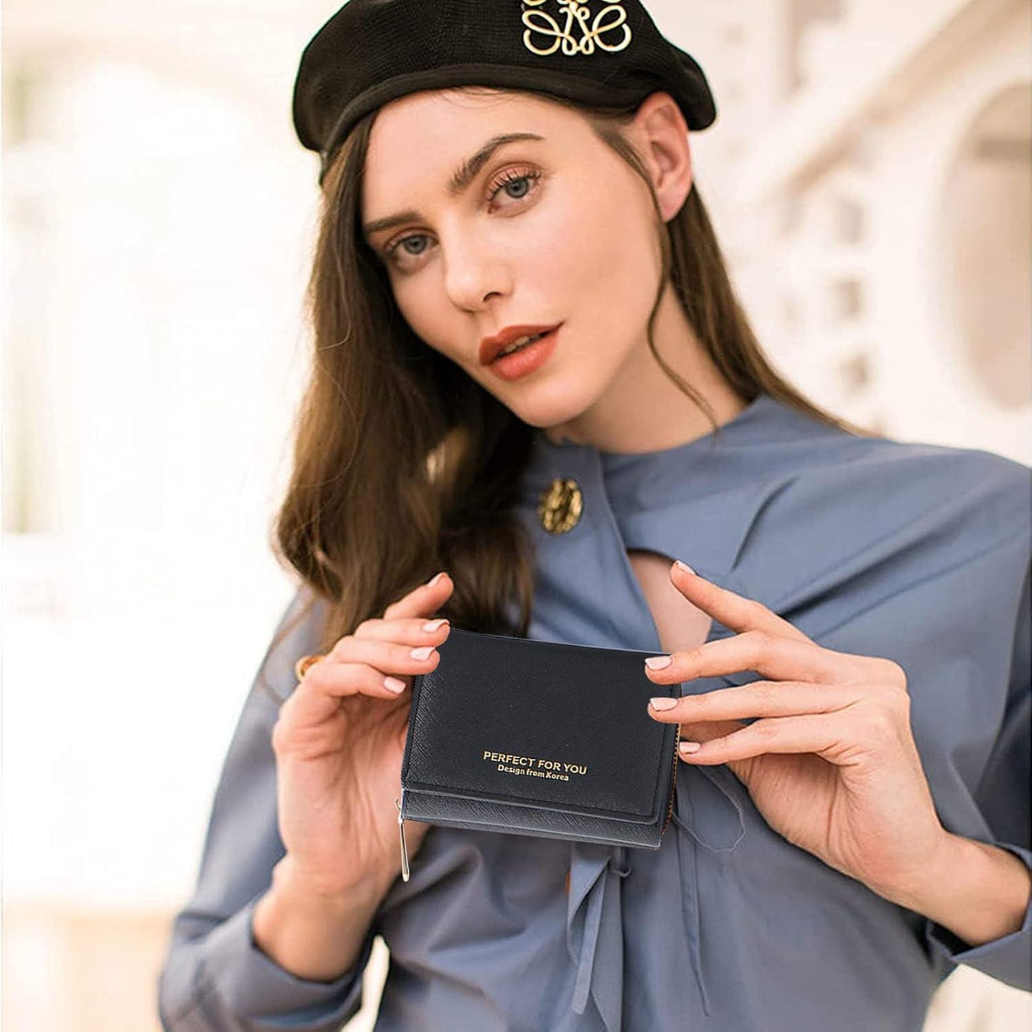 Damen Geldbörse klein Portemonnaie Geldtasche mit Münzfach Schwarz
