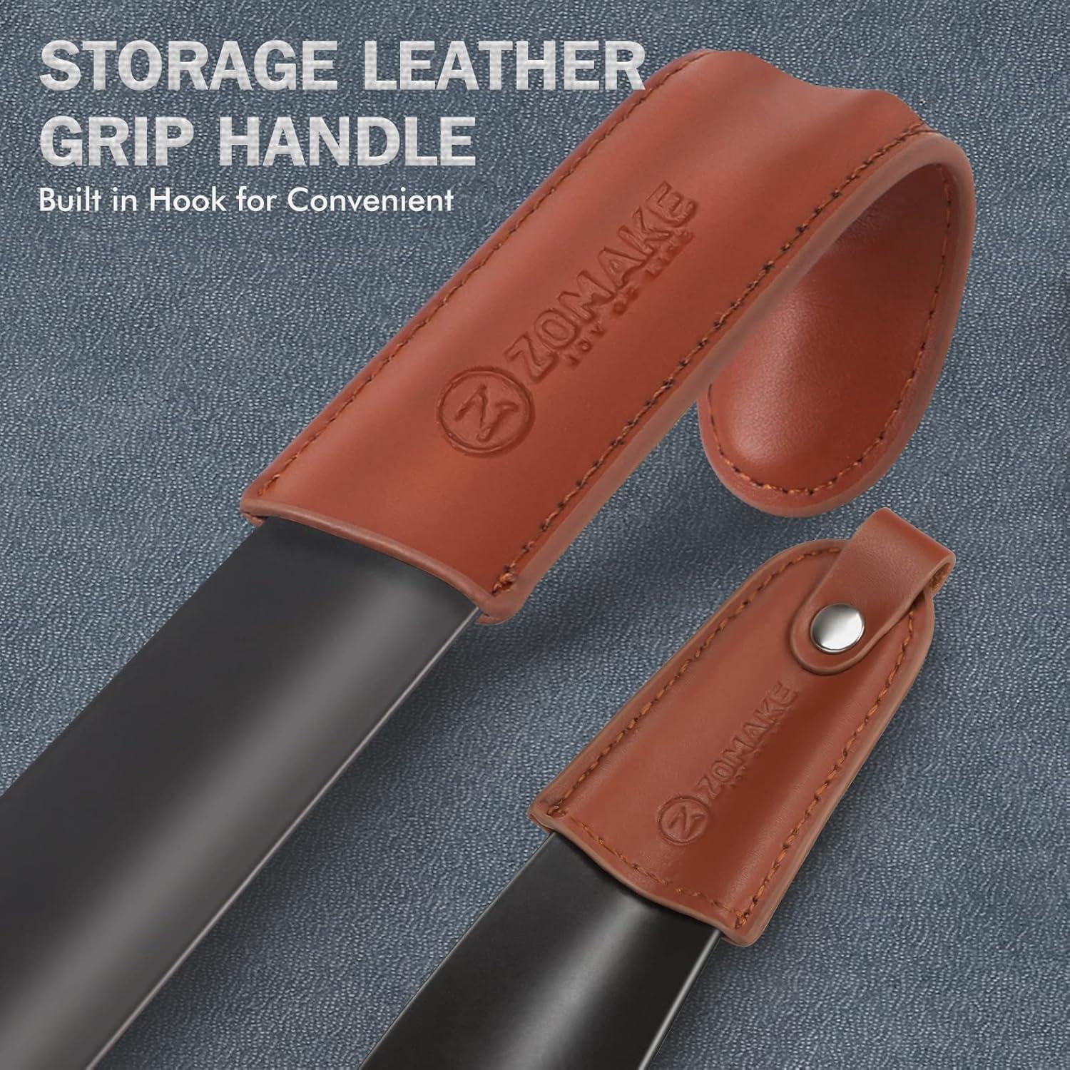 ZOMAKE Schuhlöffel Metall Set - 42cm Lang Schwarz Edelstahl Shoe Horn Lederband