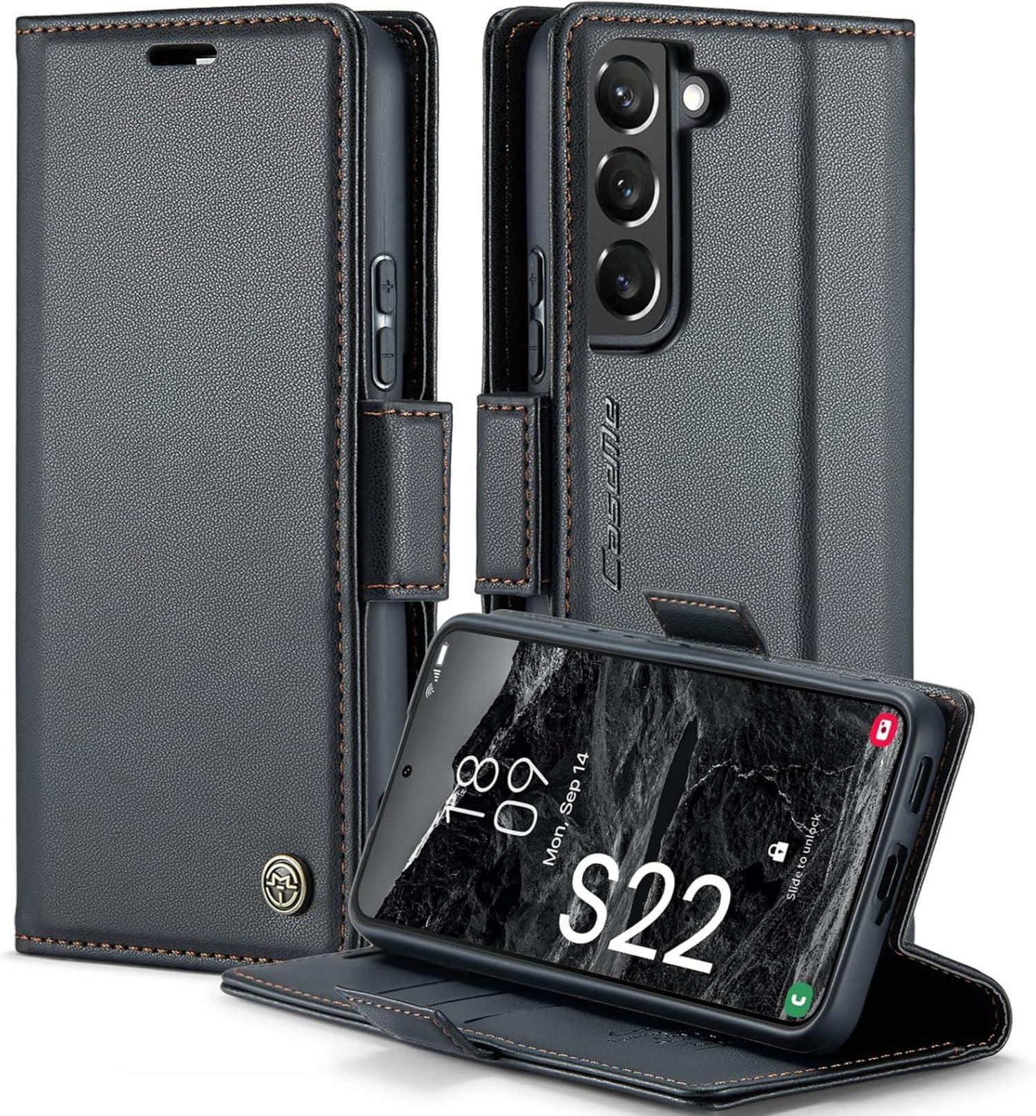 Samsung Galaxy S22 5G Handyhülle Leder RFID Schutz 6,1 Zoll Black