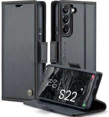 Samsung Galaxy S22 5G Handyhülle Leder RFID Schutz 6,1 Zoll Black