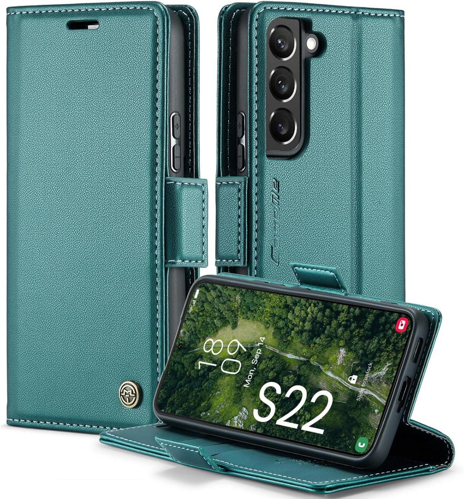 Samsung Galaxy S22 5G Hülle Klappbar Leder RFID Grün 6,1 Zoll