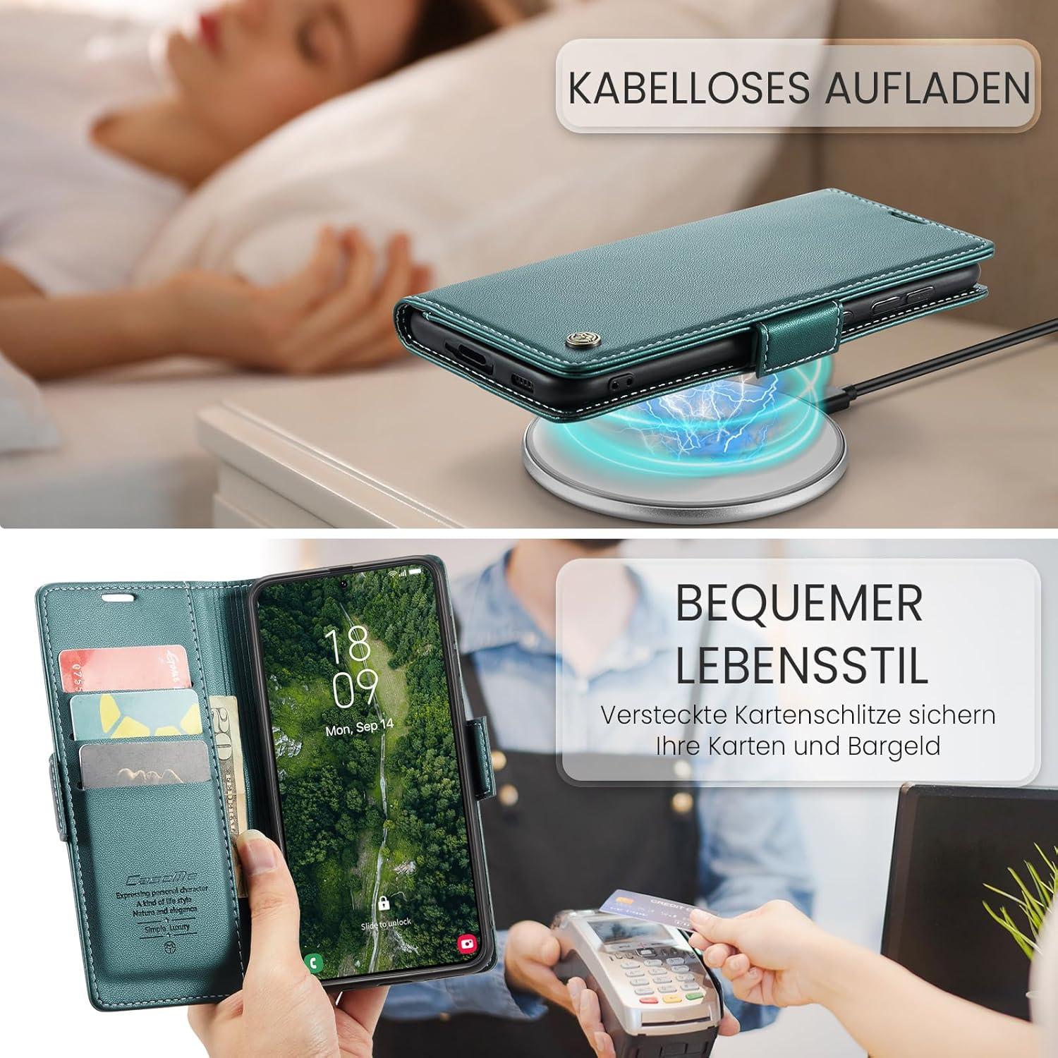 Samsung Galaxy S22 5G Hülle Premium Leder Klapphülle RFID Schutzhülle Grün 6,1 Zoll