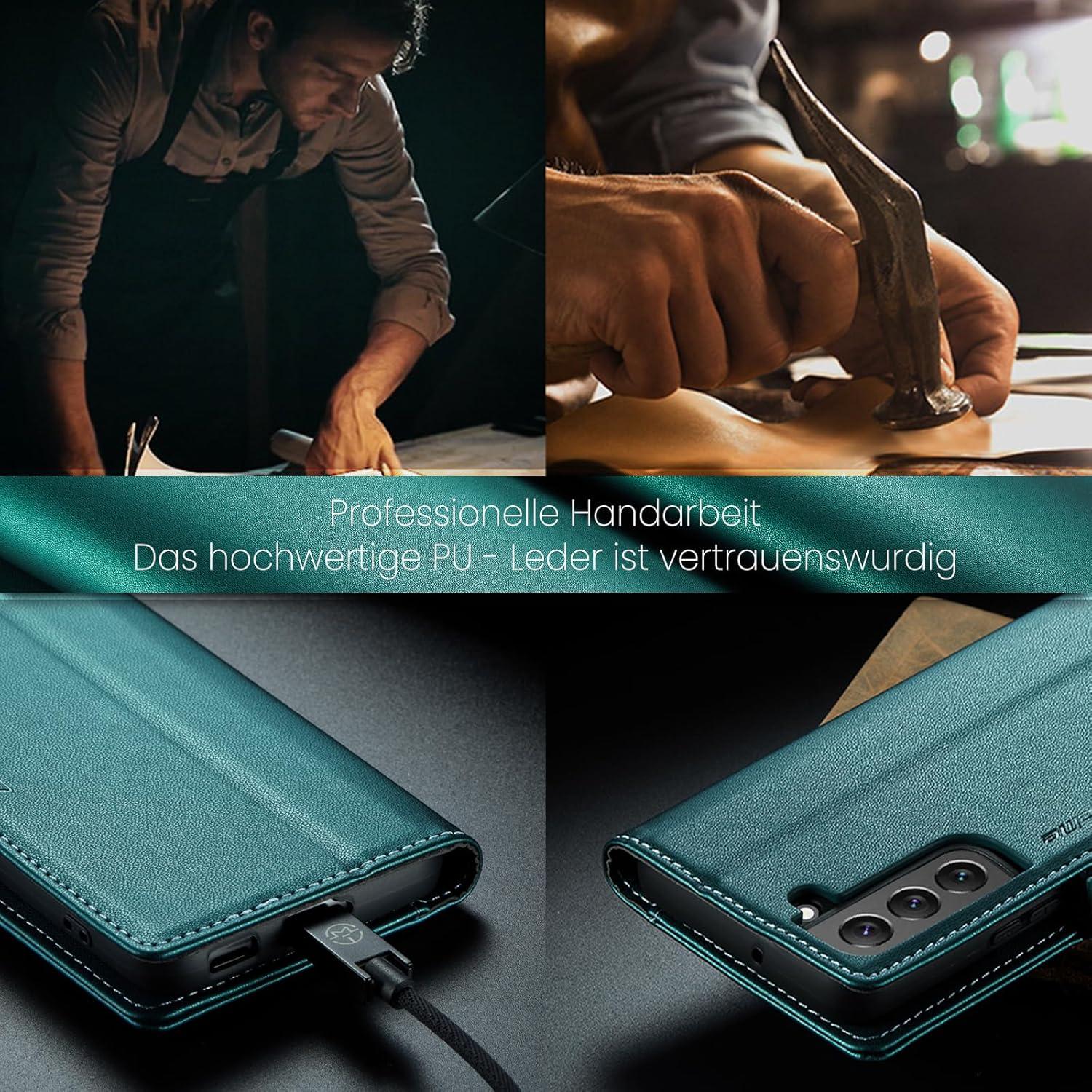 Samsung Galaxy S22 5G Hülle - Premium Leder Klapphülle Grün RFID 6,1 Zoll