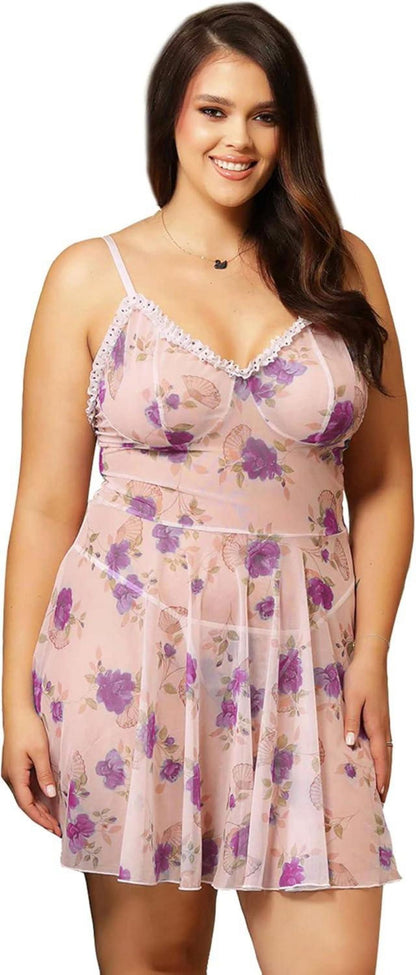 Negligee Damen Sexy Große Größen Dessous Reizwäsche Violett M-L