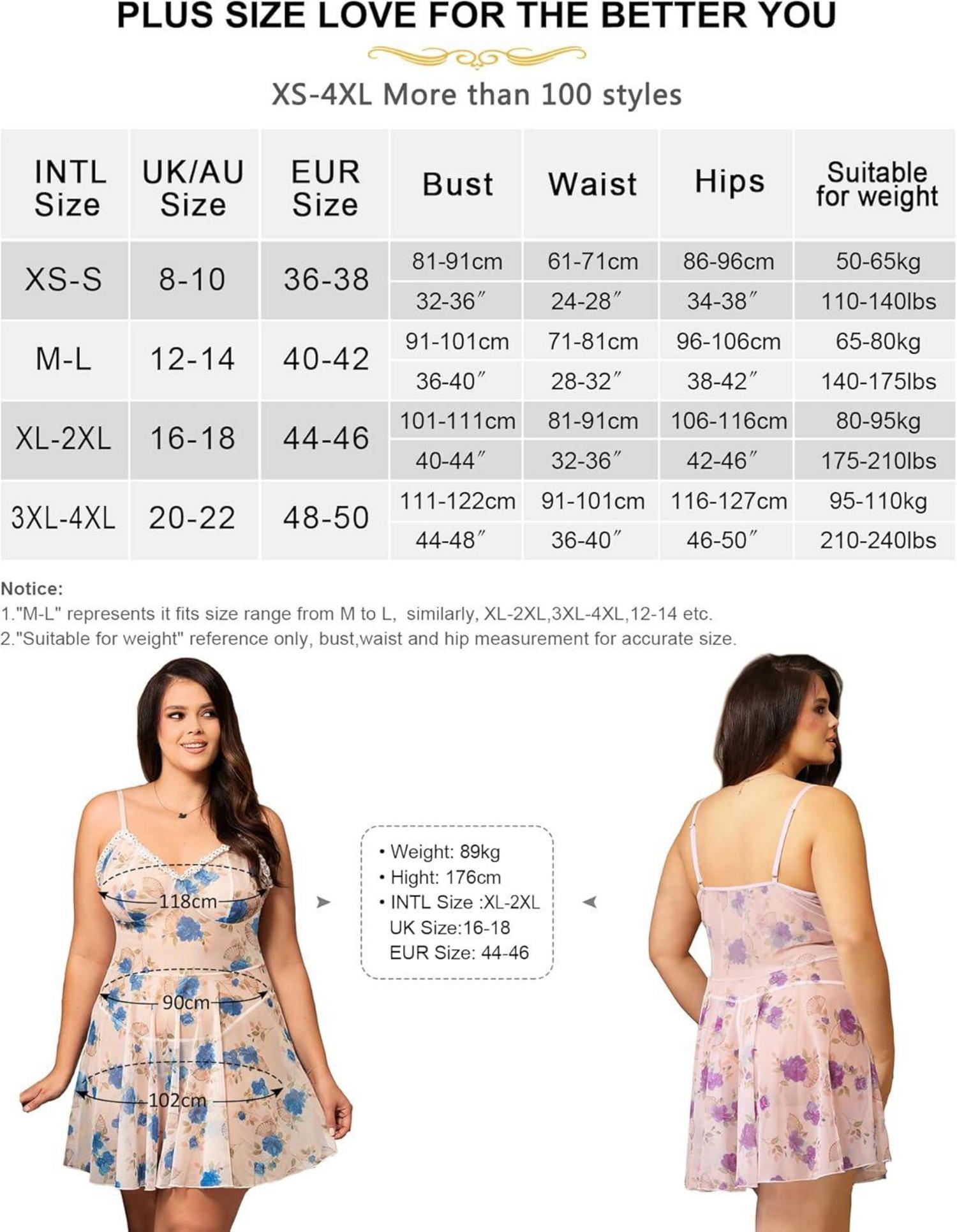 Negligee Damen Sexy Große Größen Violett M-L mit G-String
