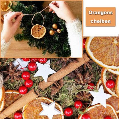 107-teiliges Weihnachtskranz Bastelset mit natürlicher Deko - Tannenzapfen, Beeren, Zimtstangen, Orangenscheiben, Sternanis