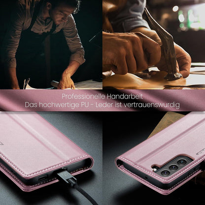 Leder Handyhülle Samsung Galaxy S22 5G Flip Case RFID 6,1 Zoll Rosa Gold