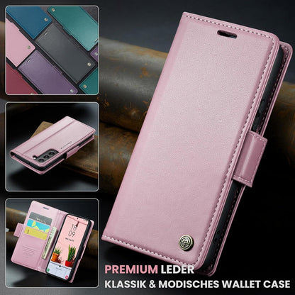 Handyhülle Samsung Galaxy S22 5G Leder RFID Schutzhülle Rosa Gold 6,1