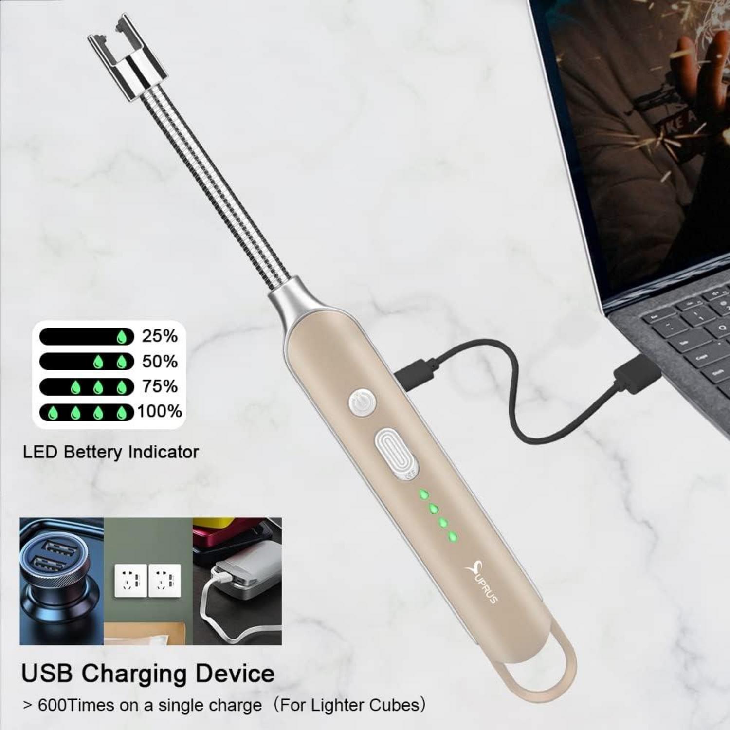 Winddichtes SUPRUS Lichtbogen Feuerzeug USB Wiederaufladbar Gold