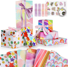 Geschenkpapier-Set mit Bändern und Aufklebern, Craftpapier 6 Blatt