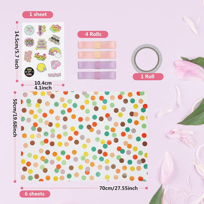 Geschenkpapier-Set mit Bändern und Aufklebern, Craftpapier 6 Blatt