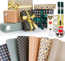 Geschenkpapier Set 6 Blatt mit Geschenkanhänger und Bänder