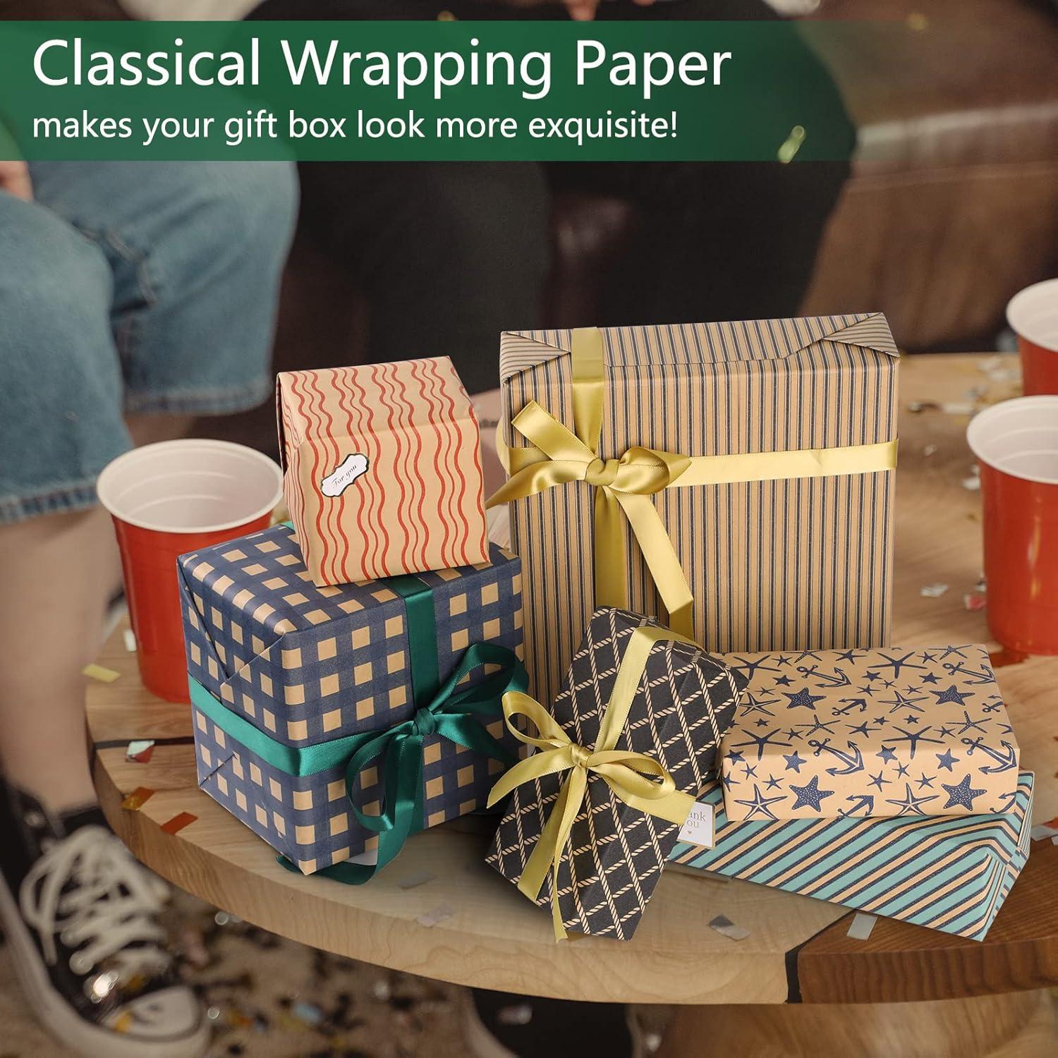 Geburtstag Geschenkpapier Set 6 Blatt mit Bändern und