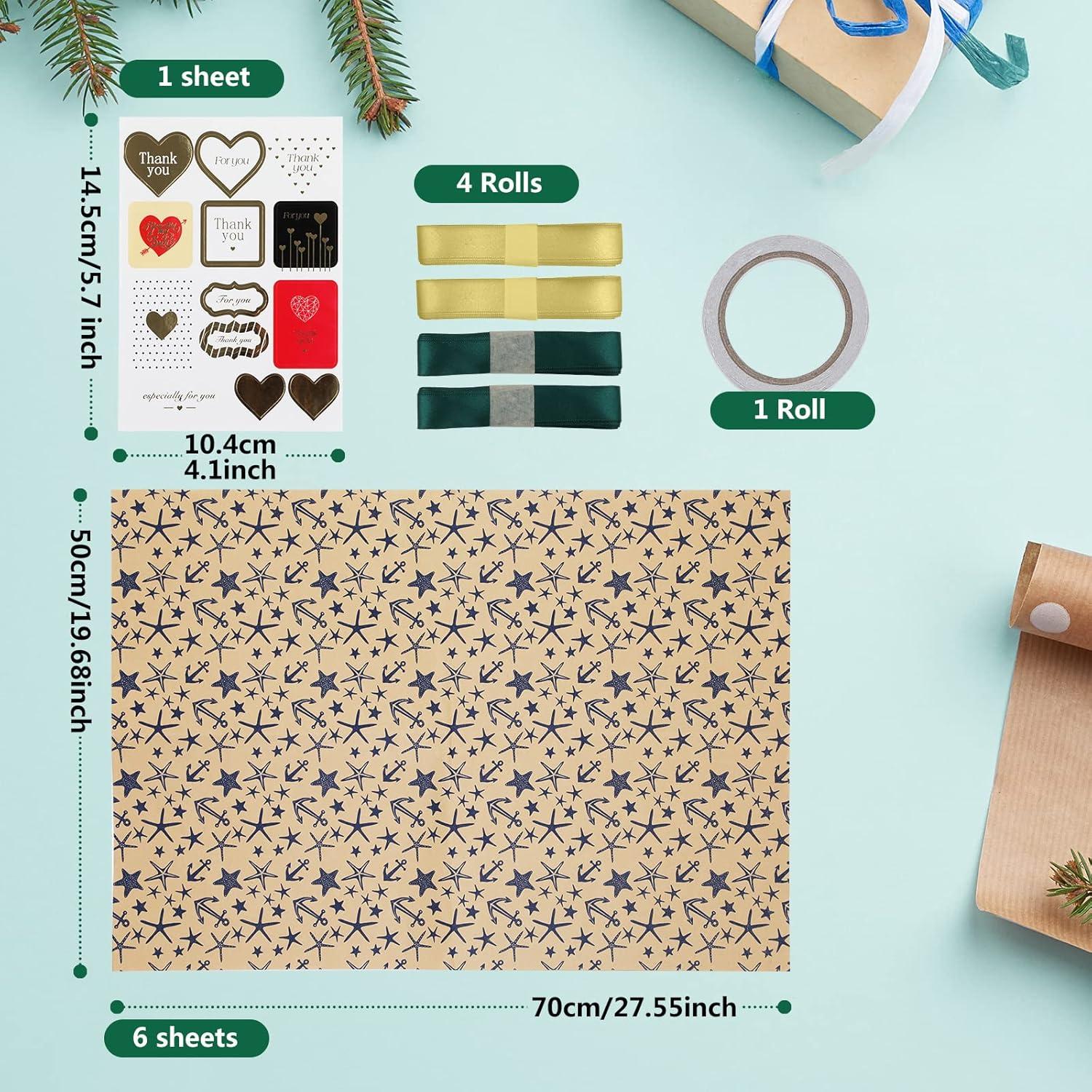 Geschenkpapier Set 6 Blatt mit Geschenkanhänger und Bänder