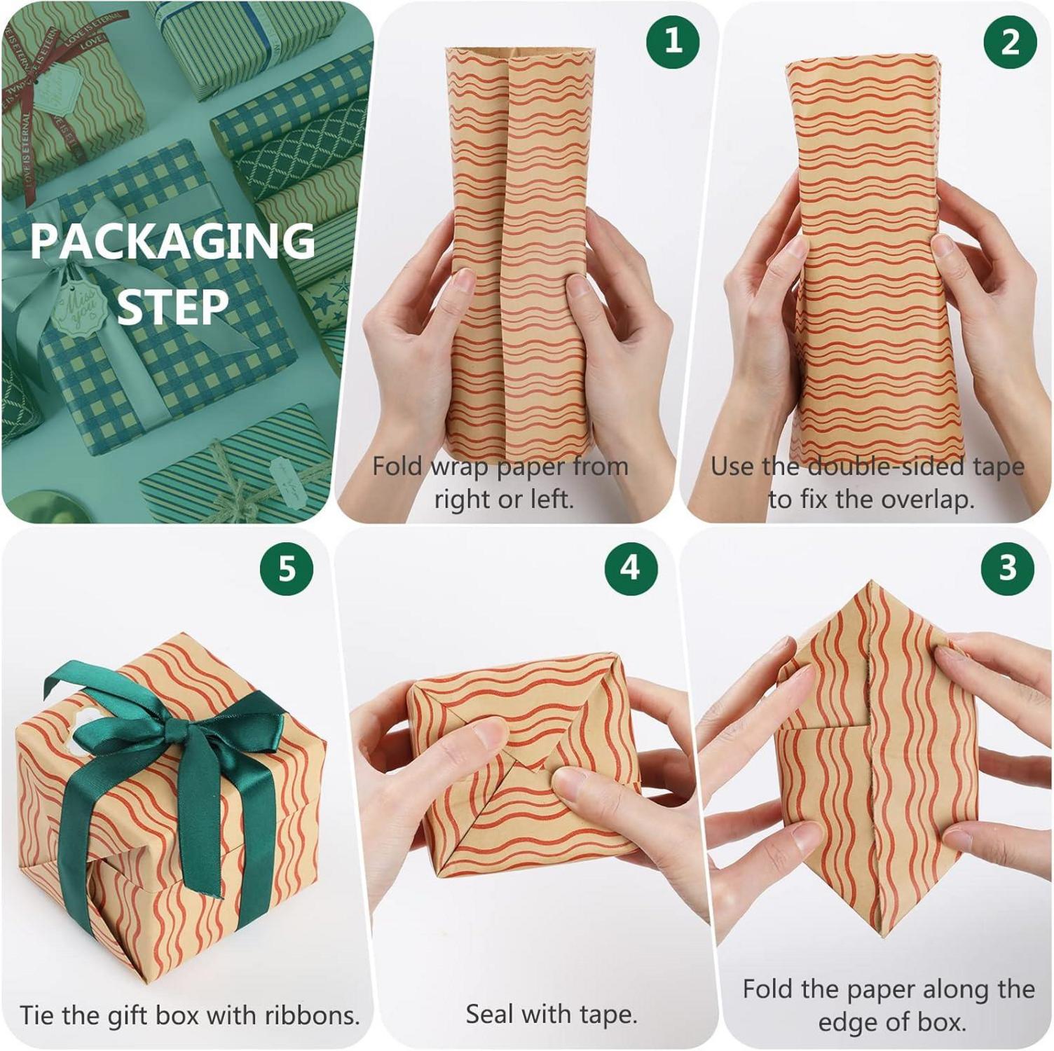 Geschenkpapier Set 6 Blatt mit Geschenkanhänger Bänder Craftpapier 70x50 CM