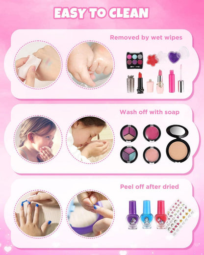 Make-Up Set Mädchen 27-teilig Waschbar Schminkkoffer Kinder Rollenspiel Kosmetik für Mädchen 4-8 Jahre