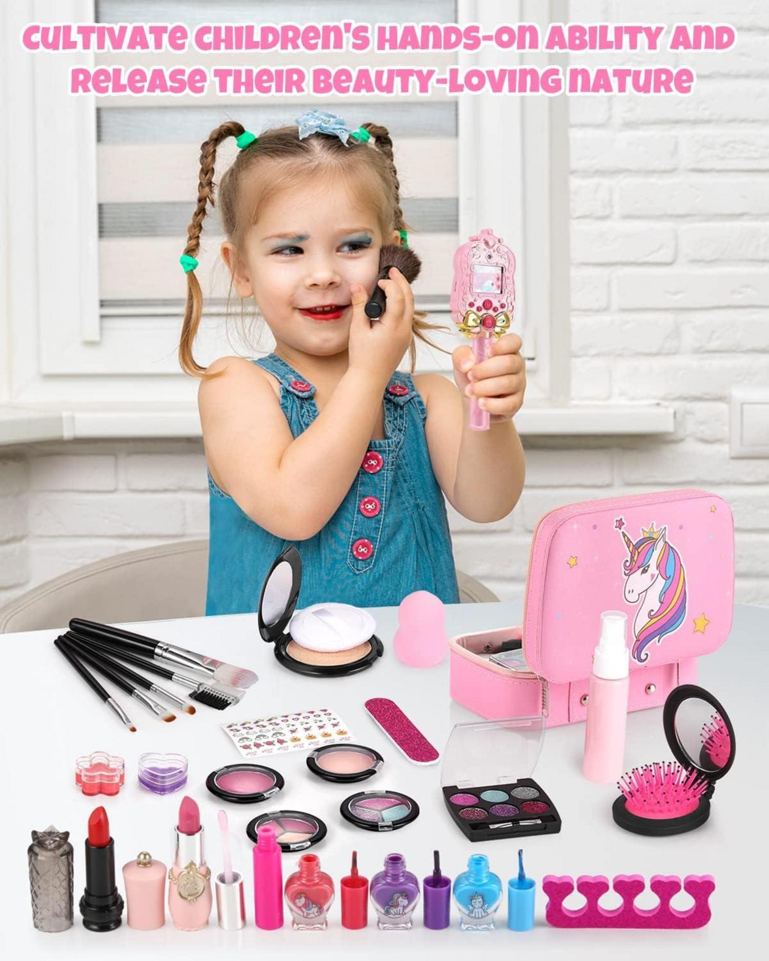 Kinder Make-up Set Mädchen 27-teilig Waschbar Schminkkoffer Rollenspiel 4-8