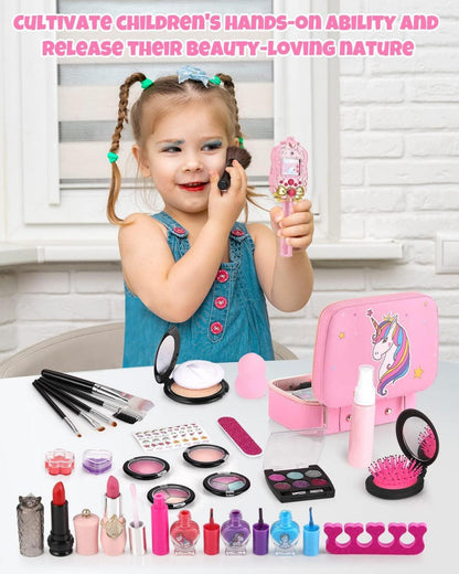 Kinder Make-up Set Mädchen 27-teilig Waschbar Schminkkoffer Rollenspiel 4-8