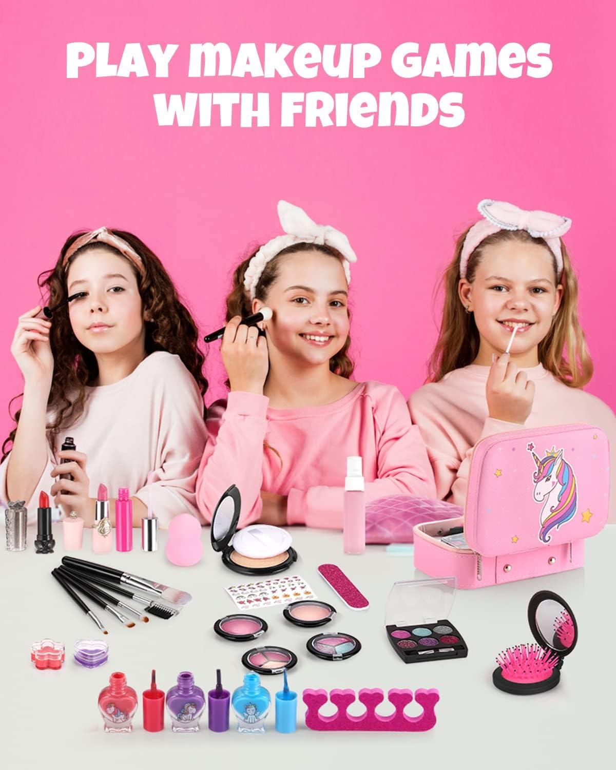 Make-Up Set Mädchen 27-teilig Waschbar Schminkkoffer Kinder Rollenspiel Kosmetik für Mädchen 4-8 Jahre