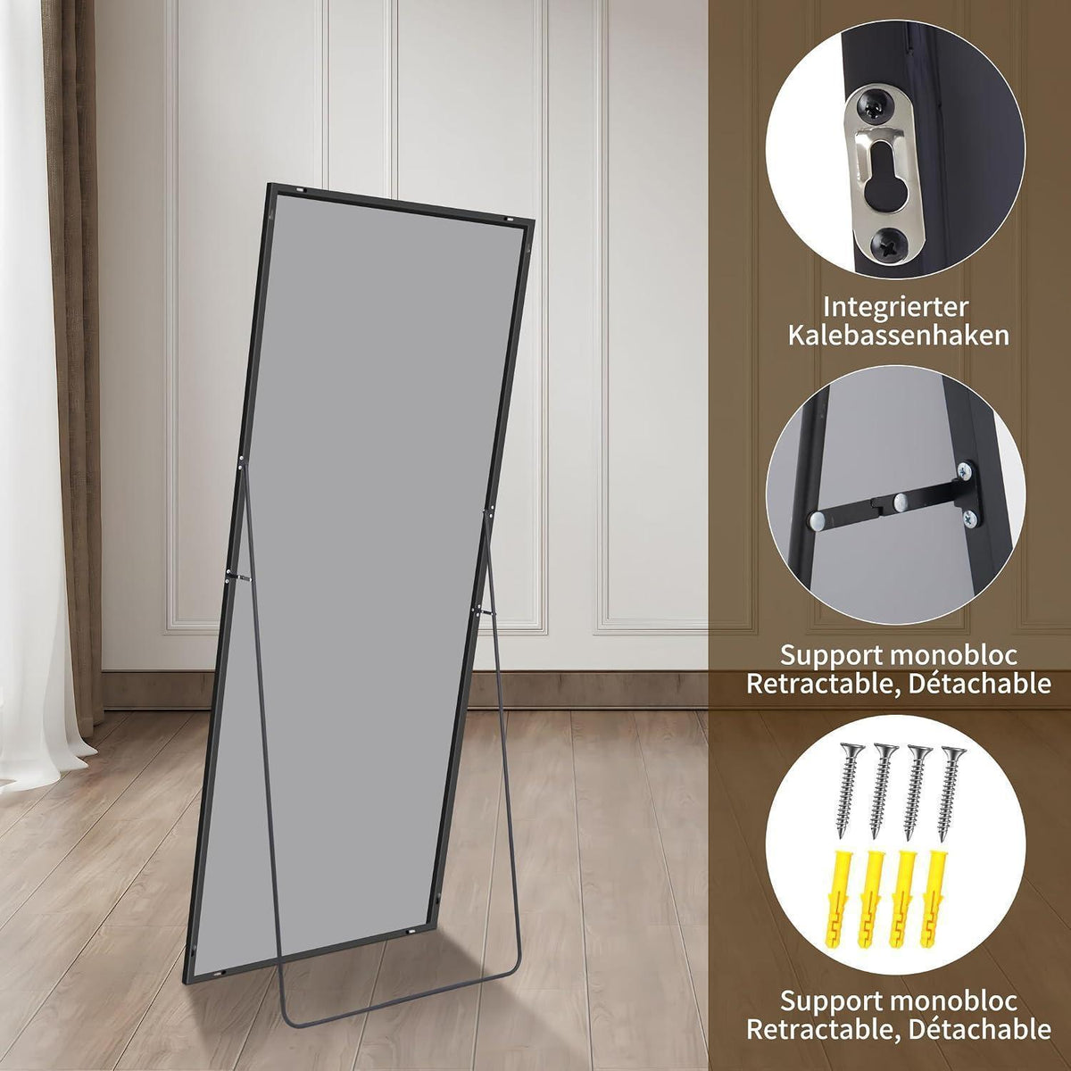 Großer Standspiegel Rechteckig mit Aluminiumrahmen – 161x52cm