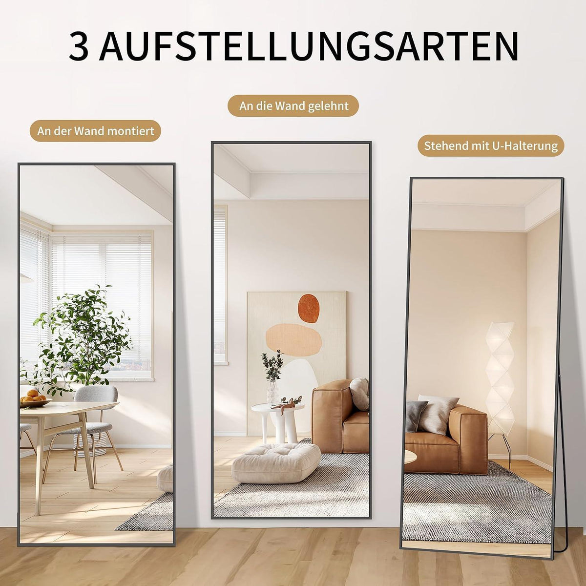 Großer Standspiegel Rechteckig mit Aluminiumrahmen – 161x52cm