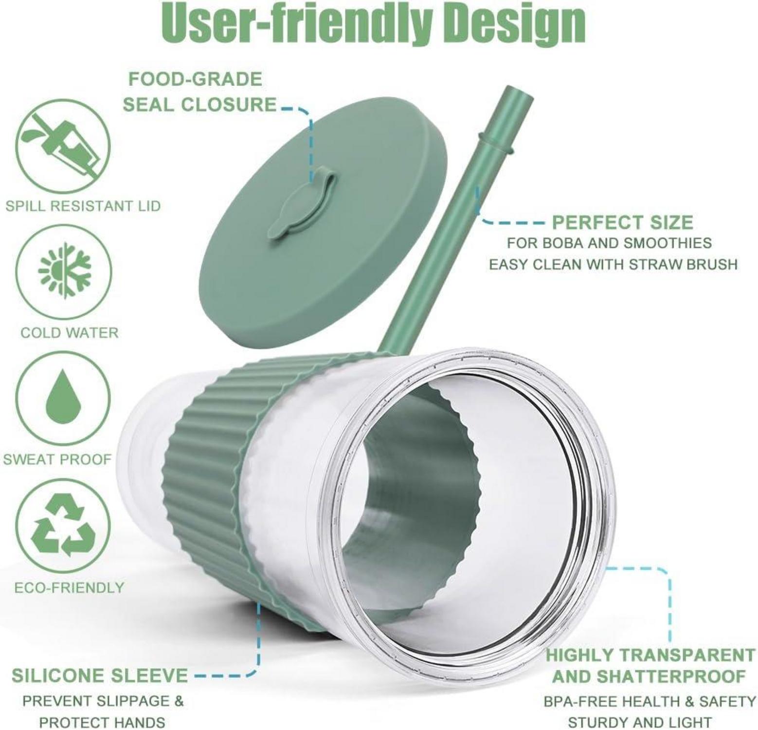 Bubble Tea Becher mit Deckel und Strohhalm 24oz Doppelwandig Isoliert