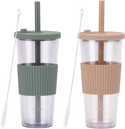 Bubble Tea Becher 2er Set 24oz mit Deckel und Strohhalm Grün Kaffee