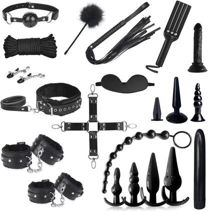 BDSM Fesseln Set Bondage 21-teilig Analplug Handschellen Peitsche