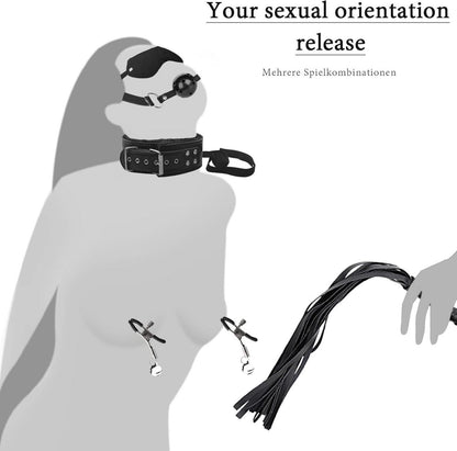 BDSM Bondage Set 21-teilig Leder Handschellen Peitsche Augenbinde Nippelklemmen Knebel Analplug Sexspielzeug