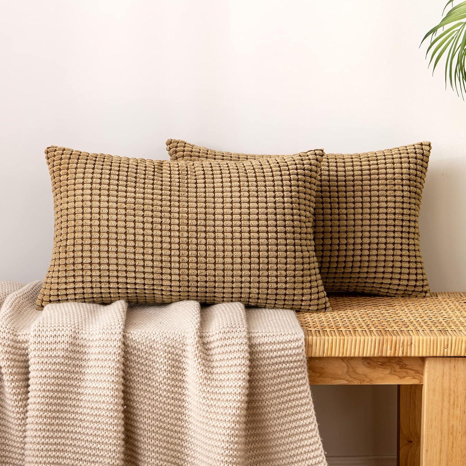 Kordsamt Dekorative Kissenbezüge Granulat 40x60 cm Braun 2er Set