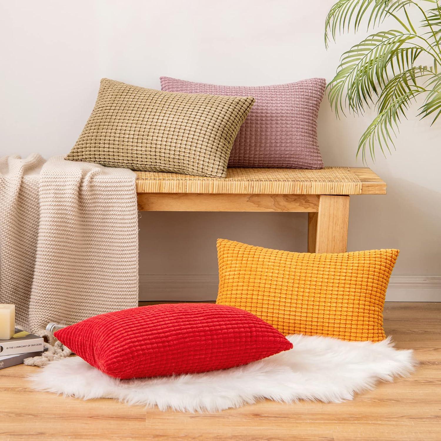 Kordsamt Kissenbezug 2er Set 40x60 cm Braun Granulat Dekorativ Zierkissen