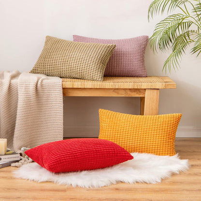 Kordsamt Kissenbezug 2er Set 40x60 cm Braun Granulat Dekorativ Zierkissen