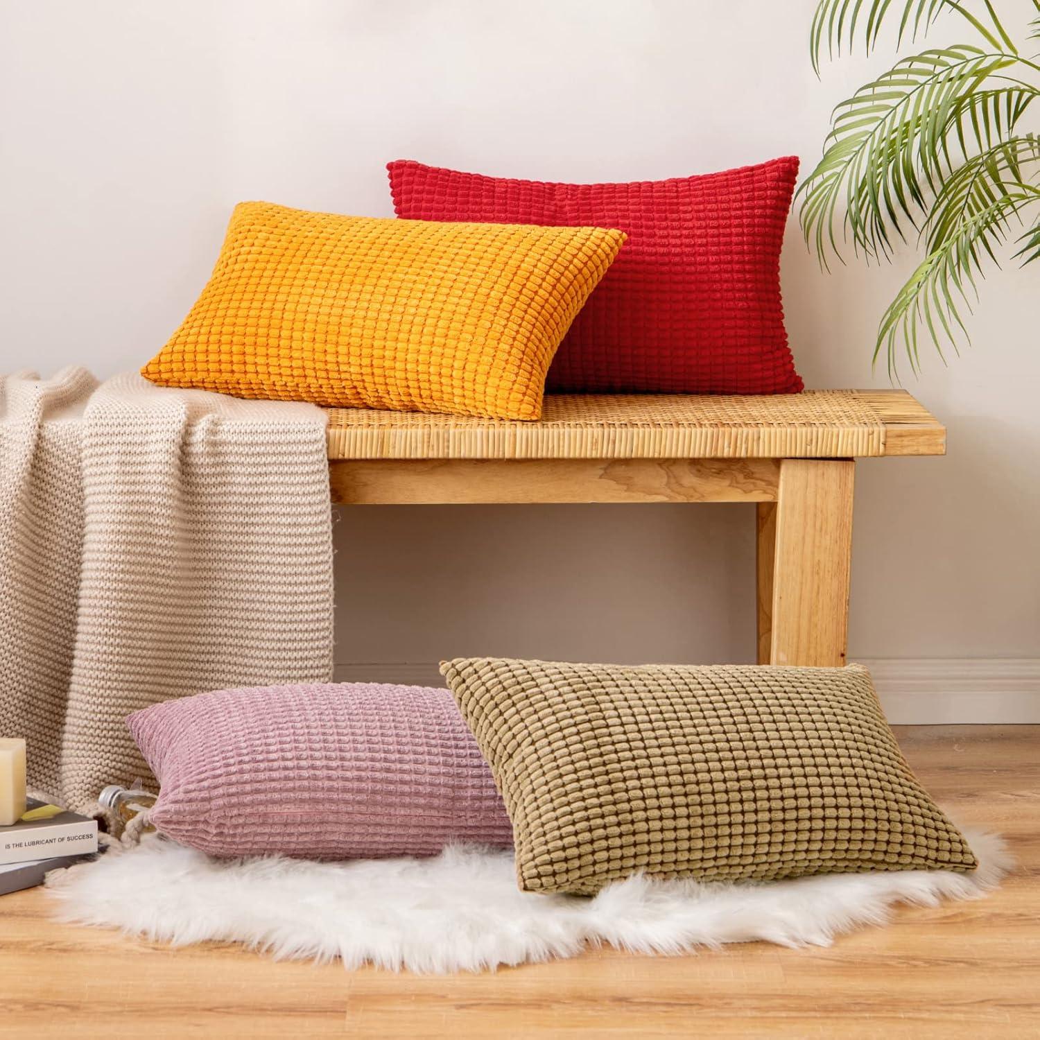 EMEMA Kordsamt Kissenhülle 2er Set 40x60 cm Braun weiche Dekokissen
