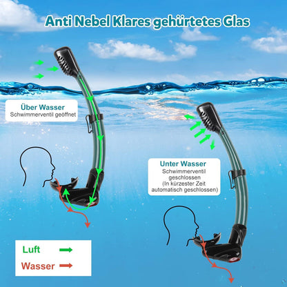 Kuyou Schnorchelset Erwachsene Flossen Taucherflossen Schnorchelmaske 3 In 1 Set Grün