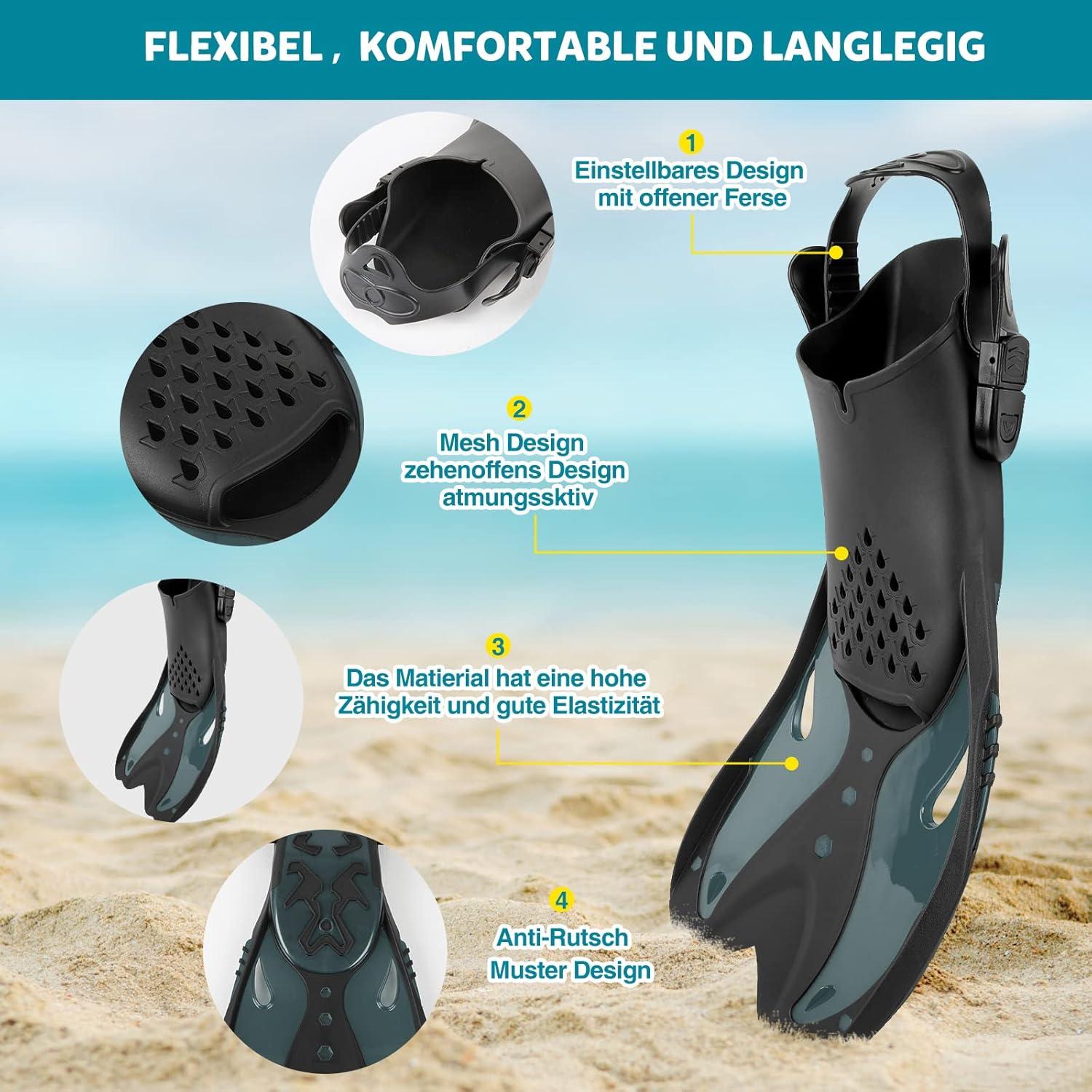 Schnorchelset Erwachsene Flossen Taucherbrille Panorama 3-In-1 EU