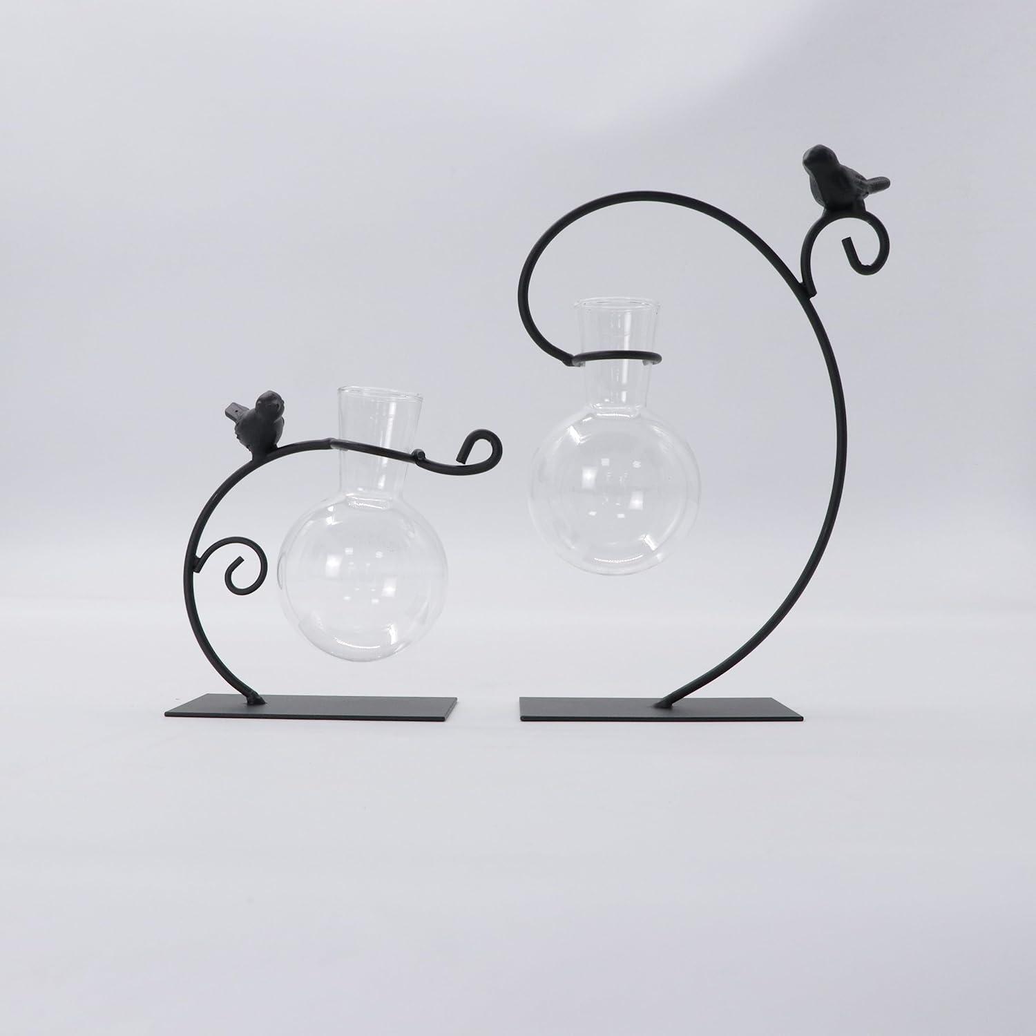 Glasseam Hydroponic Vase Glas Set 2er Modern mit Vogel Metallständer