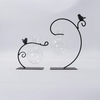 Glasseam Hydroponic Vase Glas Set 2er Modern mit Vogel Metallständer