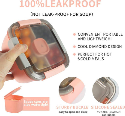 Greentainer Salatbehälter Lunchbox Bento Box 1500ml Auslaufsicher Dunkelrosa