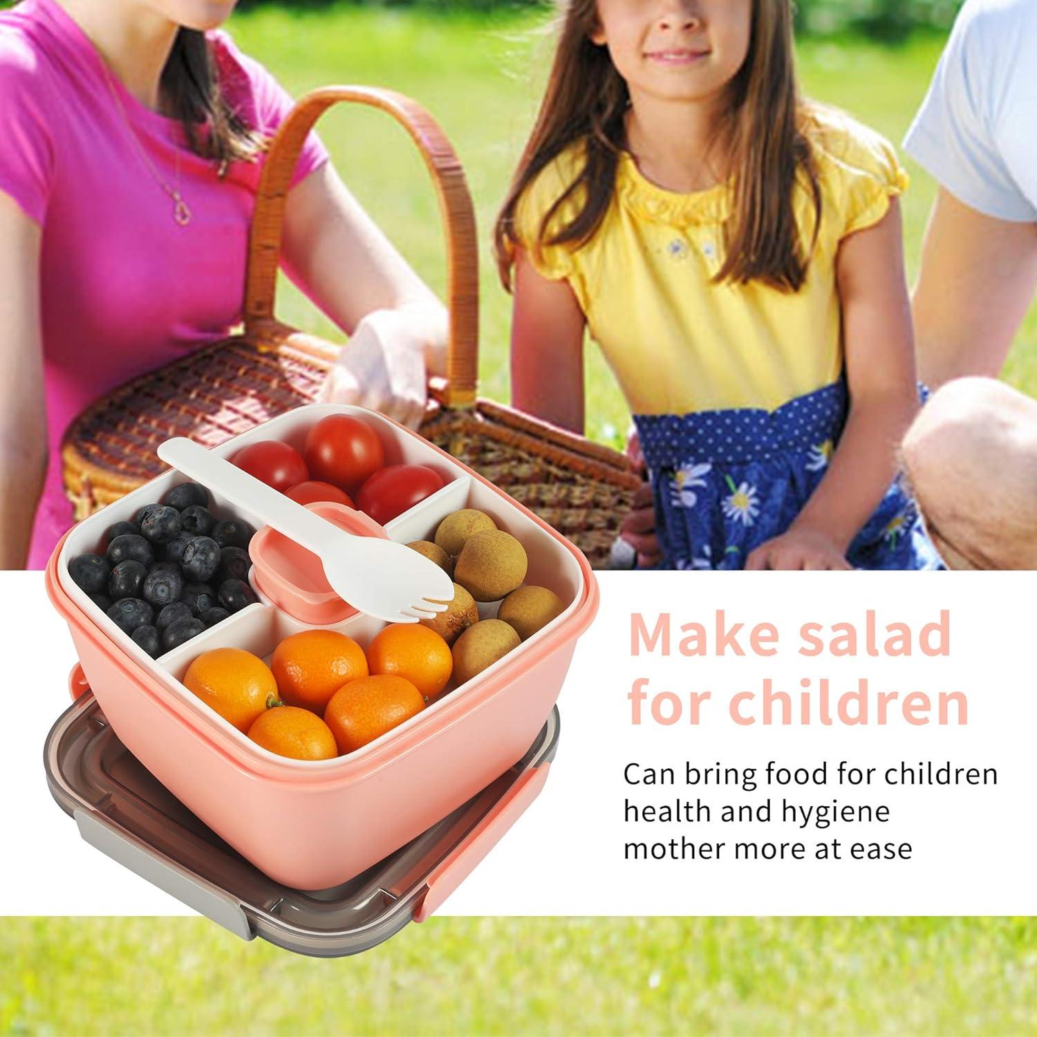 Salatbehälter Lunchbox Bento Box 3 Fächer 1500ml Auslaufsicher Pink