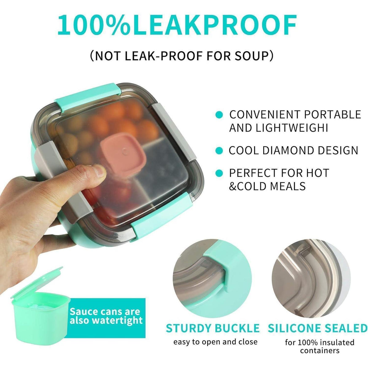 Lunchbox Bento Box 1500ml mit 3 Fächern & Gabel